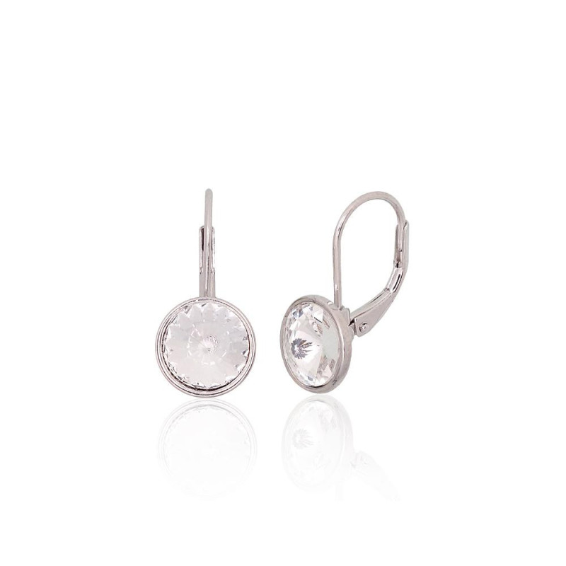 Silver earrings with 'english' lock 2204267(PRh-Gr)_SV, Silver 925°, Rhodium (Plating), Crystals