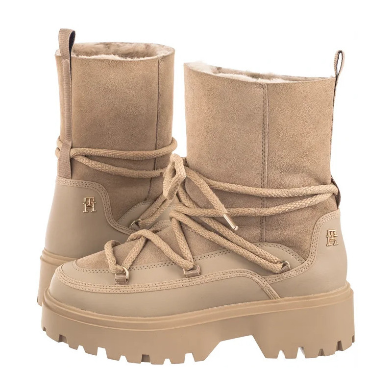 Tommy Hilfiger Real Shearling Lace-Up Snowboot Beige FW0FW08085 AEG (TH1210-a) batai