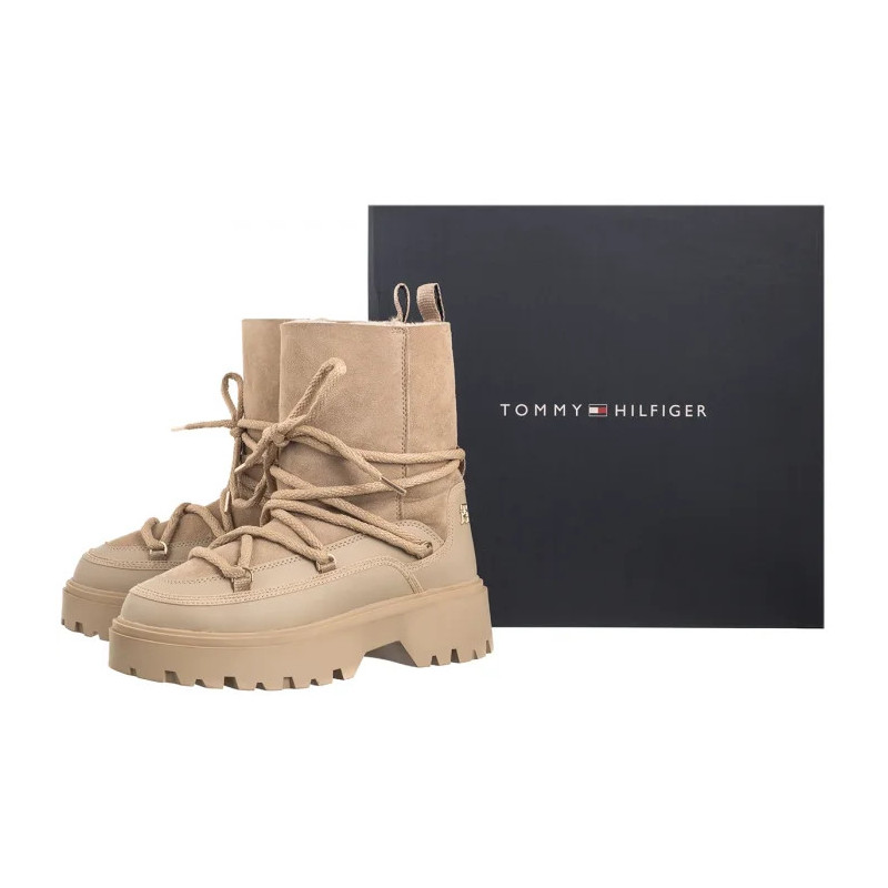 Tommy Hilfiger Real Shearling Lace-Up Snowboot Beige FW0FW08085 AEG (TH1210-a) batai