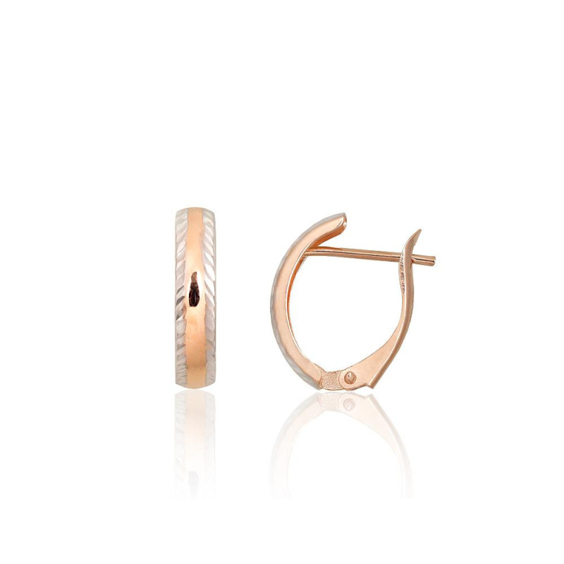 Gold earrings with 'english' lock 1201749(Au-R+PRh-W), Red Gold 585°, Rhodium (Plating)