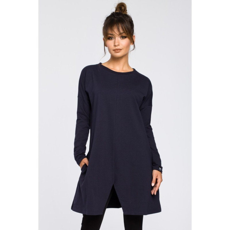 B042 Tunic with cut-out bottom - navy blue