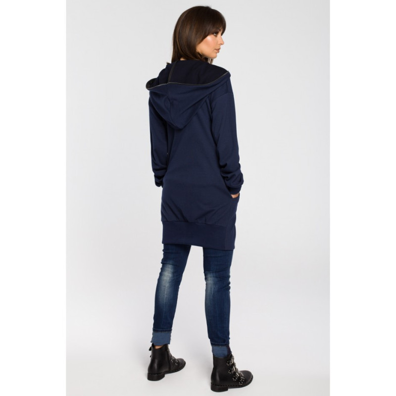 B054 Long zip-up hoodie - navy blue