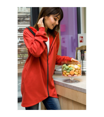 B054 Long zip-up hoodie - red