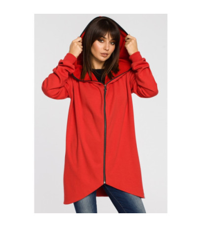 B054 Long zip-up hoodie - red