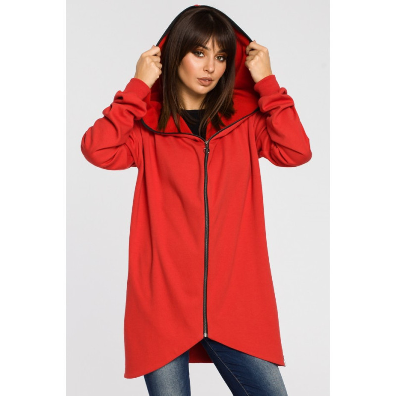 B054 Long zip-up hoodie - red