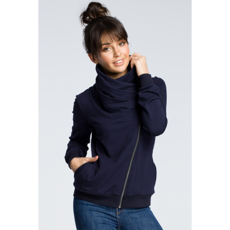 B071 Sweatshirt with diagonal zipper - navy blue