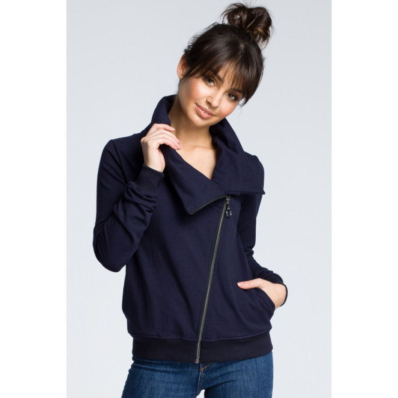 B071 Sweatshirt with diagonal zipper - navy blue