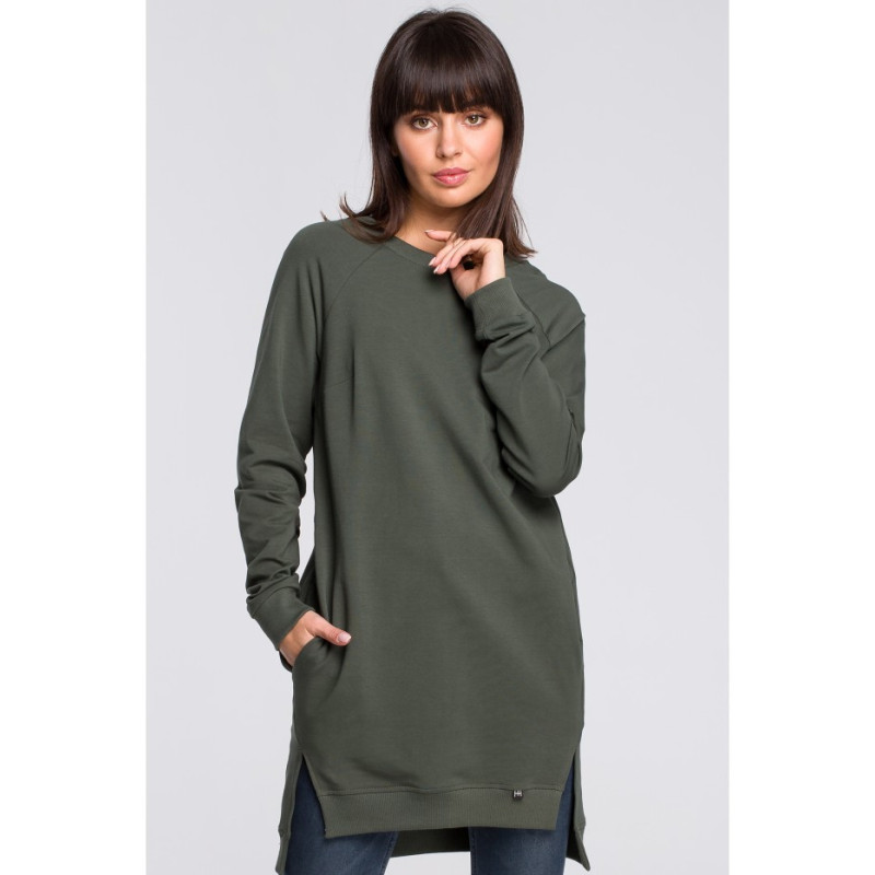 B101 Blouse - tunic with side slits - military-green