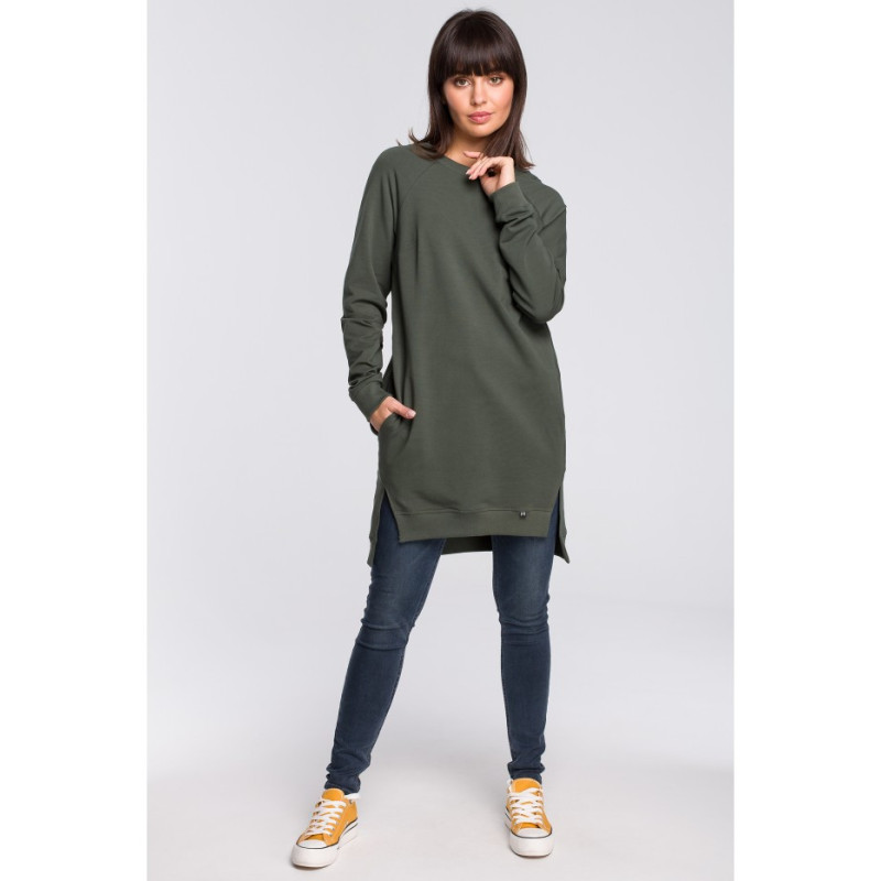 B101 Blouse - tunic with side slits - military-green