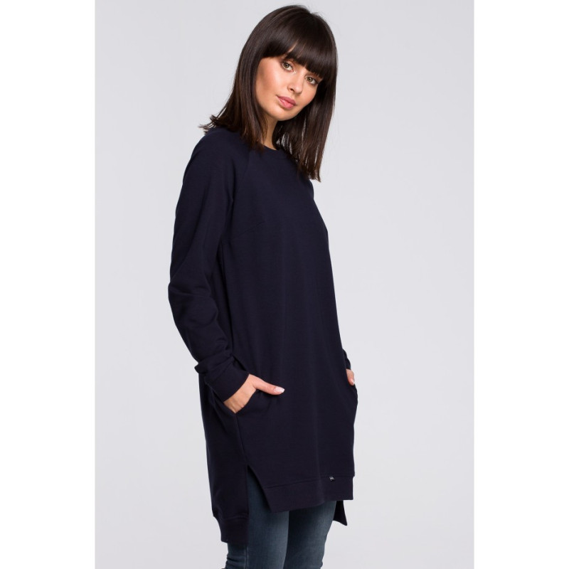 B101 Blouse - tunic with side slits - navy blue