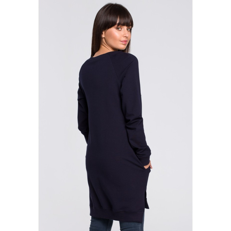 B101 Blouse - tunic with side slits - navy blue