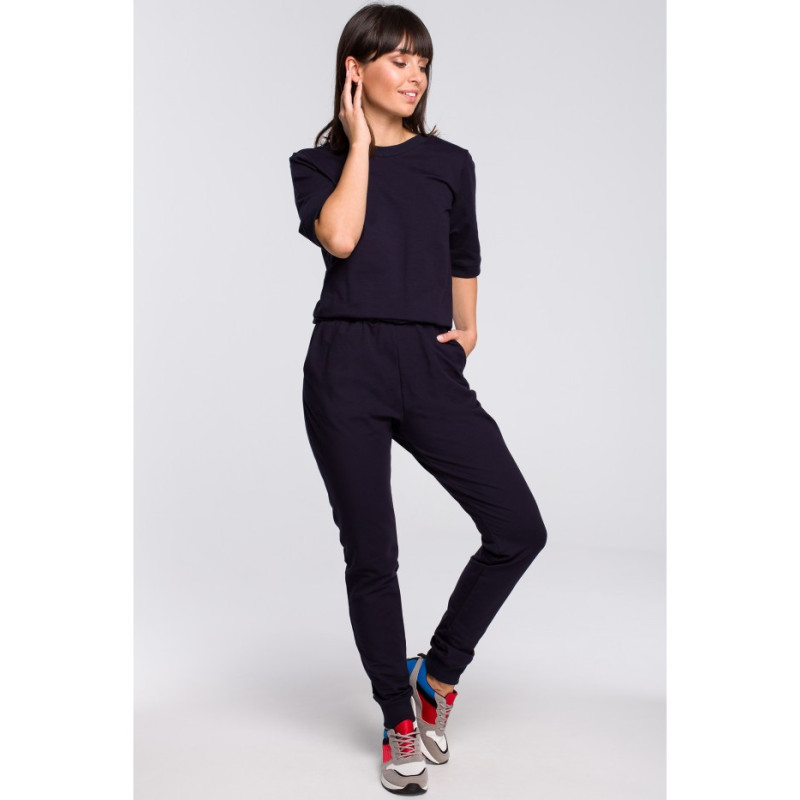 B104 Jumpsuit with back neckline - navy blue