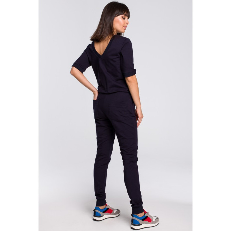 B104 Jumpsuit with back neckline - navy blue