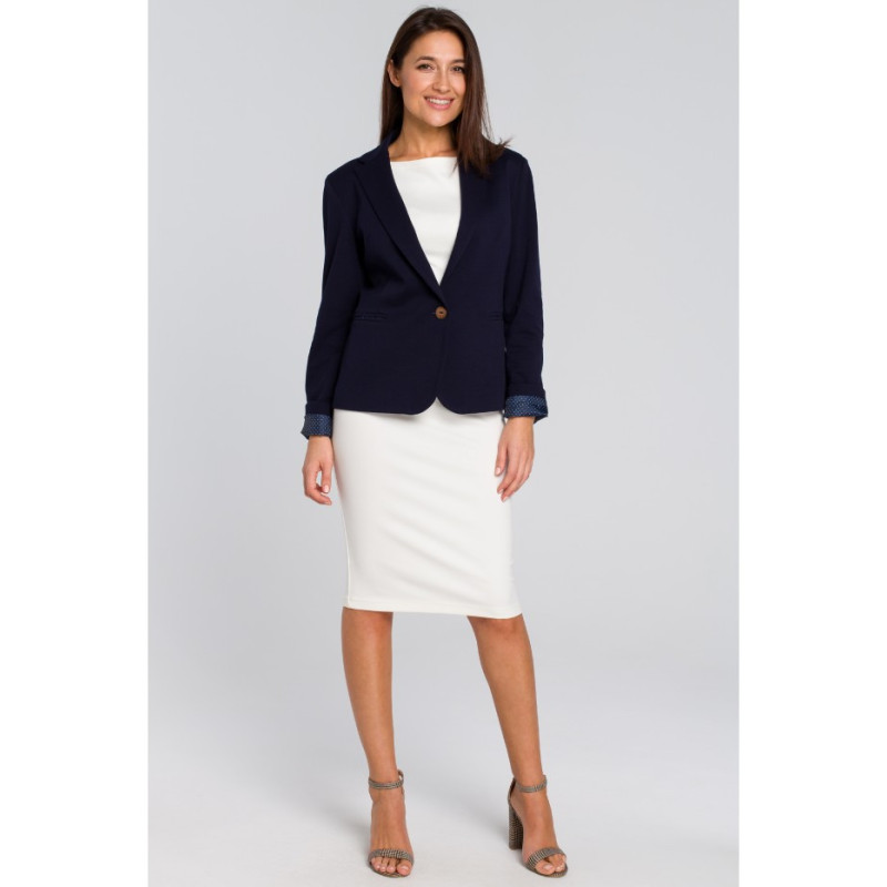 S154 Short stylish button-up jacket - navy blue