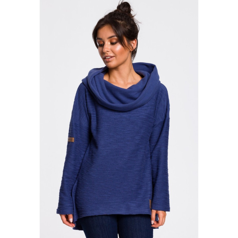 B131 Sweatshirt with wide collar and hood - indigo