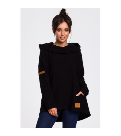 B131 Sweatshirt with wide collar and hood - black