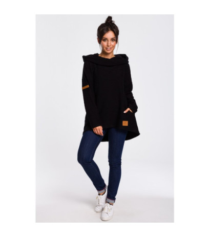 B131 Sweatshirt with wide collar and hood - black