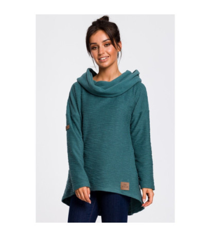 B131 Sweatshirt with wide collar and hood - turquoise