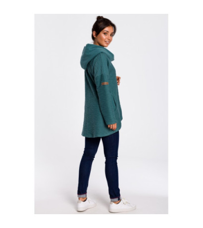 B131 Sweatshirt with wide collar and hood - turquoise