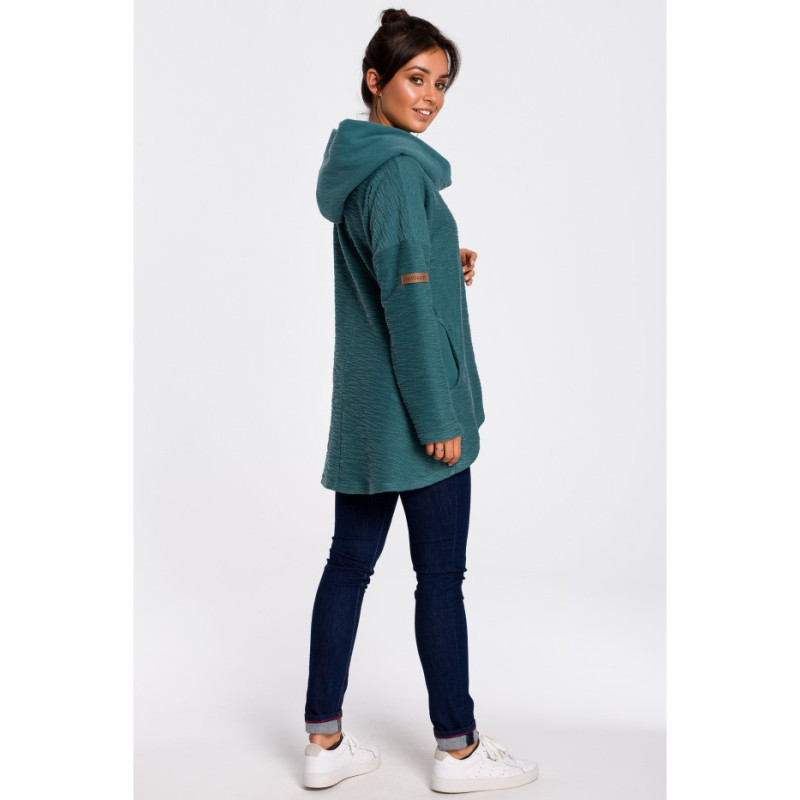 B131 Sweatshirt with wide collar and hood - turquoise