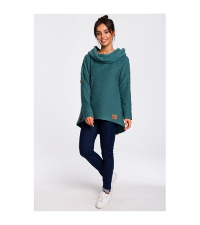 B131 Sweatshirt with wide collar and hood - turquoise