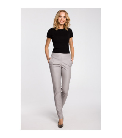 M144 Elegant women's eco-leather tube pants - grey