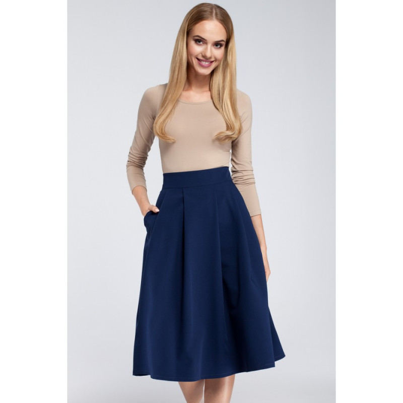 M302 Midi skirt with pleats and pockets - navy blue