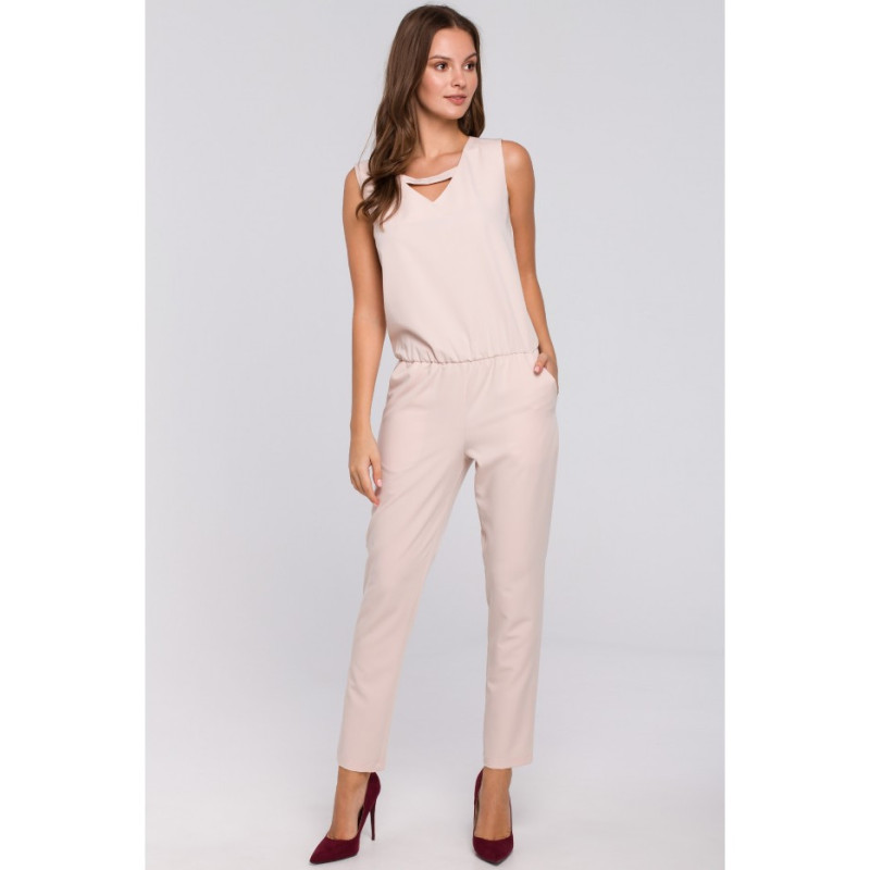 K009 V-neck jumpsuit - beige