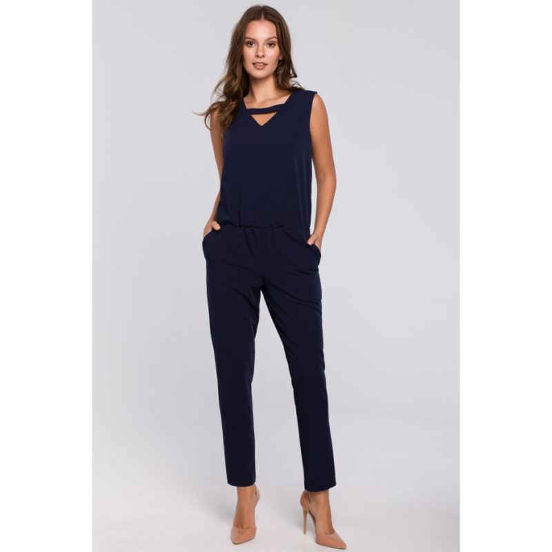 K009 V-neck jumpsuit - navy blue