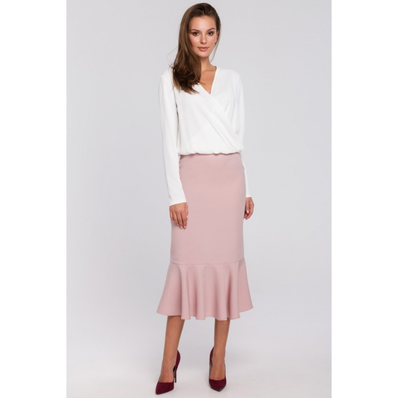 K025 Skirt with frill at the bottom - dirty pink