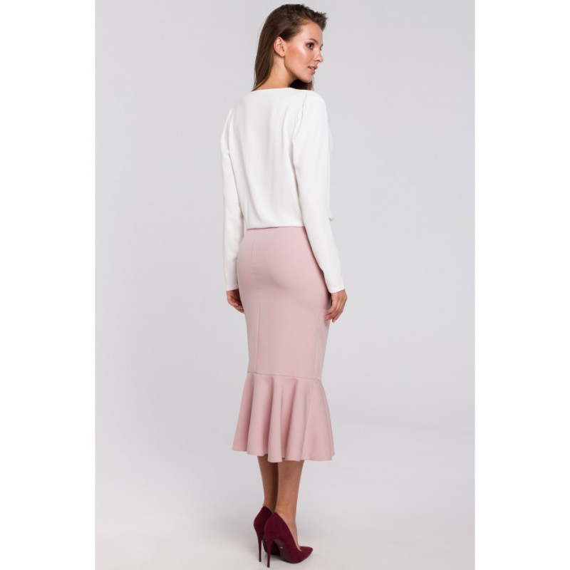 K025 Skirt with frill at the bottom - dirty pink