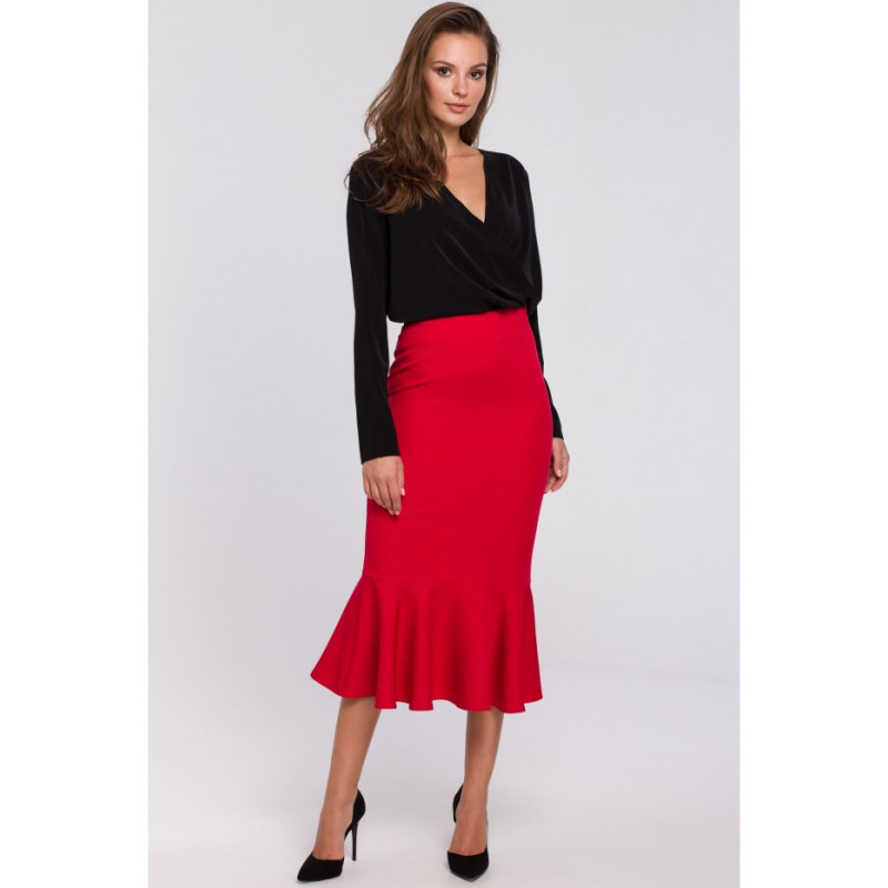 K025 Skirt with frill at the bottom - red