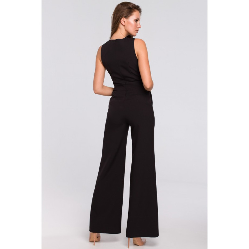 K029 Jumpsuit with crossed top - black