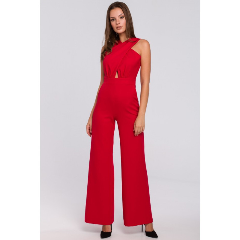 K029 Jumpsuit with crossed top - red