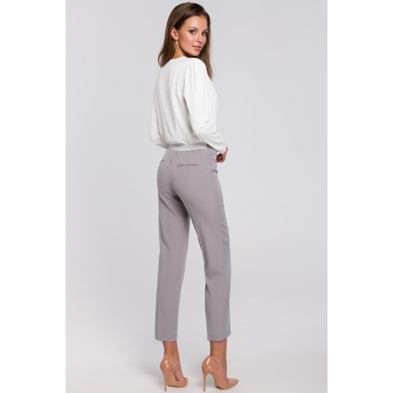 K035 Cropped pants with elastic waistband - gray