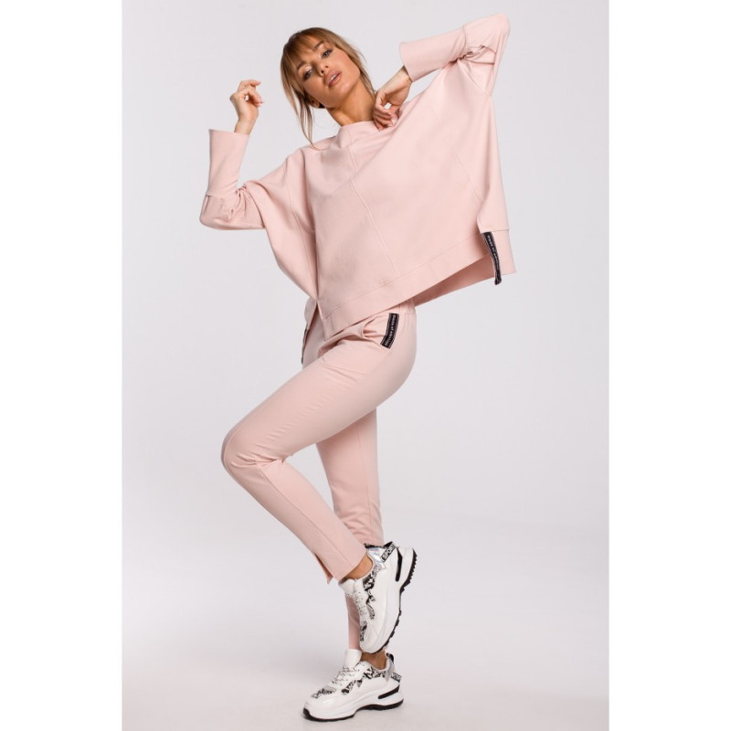 M491 Sweatshirt with slits on sides and leopard stripes - candy pink