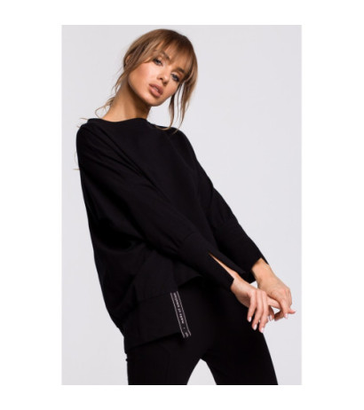 M491 Sweatshirt with side slits and piping - black