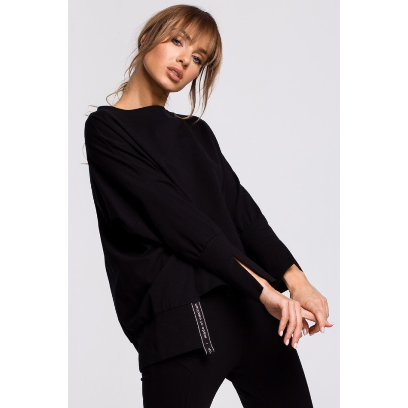 M491 Sweatshirt with side slits and piping - black