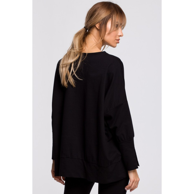 M491 Sweatshirt with side slits and piping - black