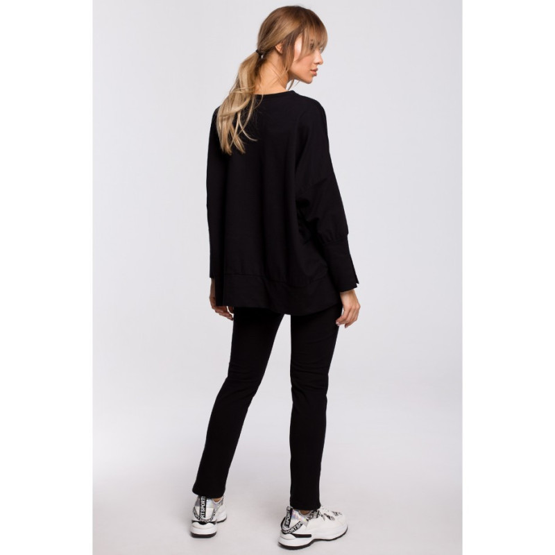 M491 Sweatshirt with side slits and piping - black