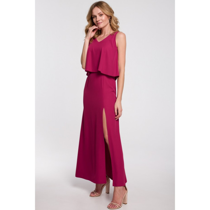 K048 Maxi dress with ruffle top - plum