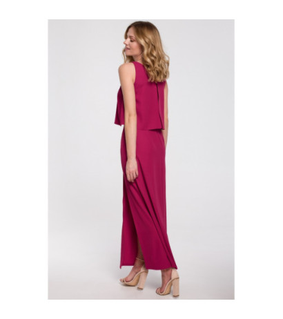 K048 Maxi dress with ruffle top - plum