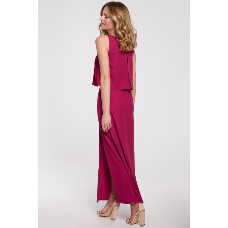 K048 Maxi dress with ruffle top - plum