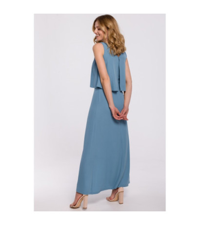 K048 Maxi dress with ruffle top - cold blue