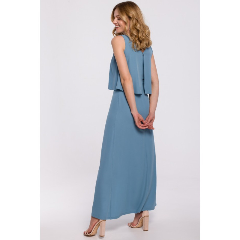 K048 Maxi dress with ruffle top - cold blue