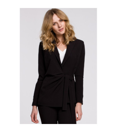 K056 Elegant jacket with side tie - black