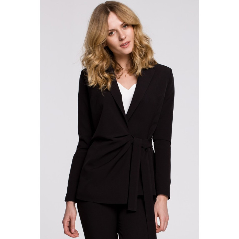 K056 Elegant jacket with side tie - black