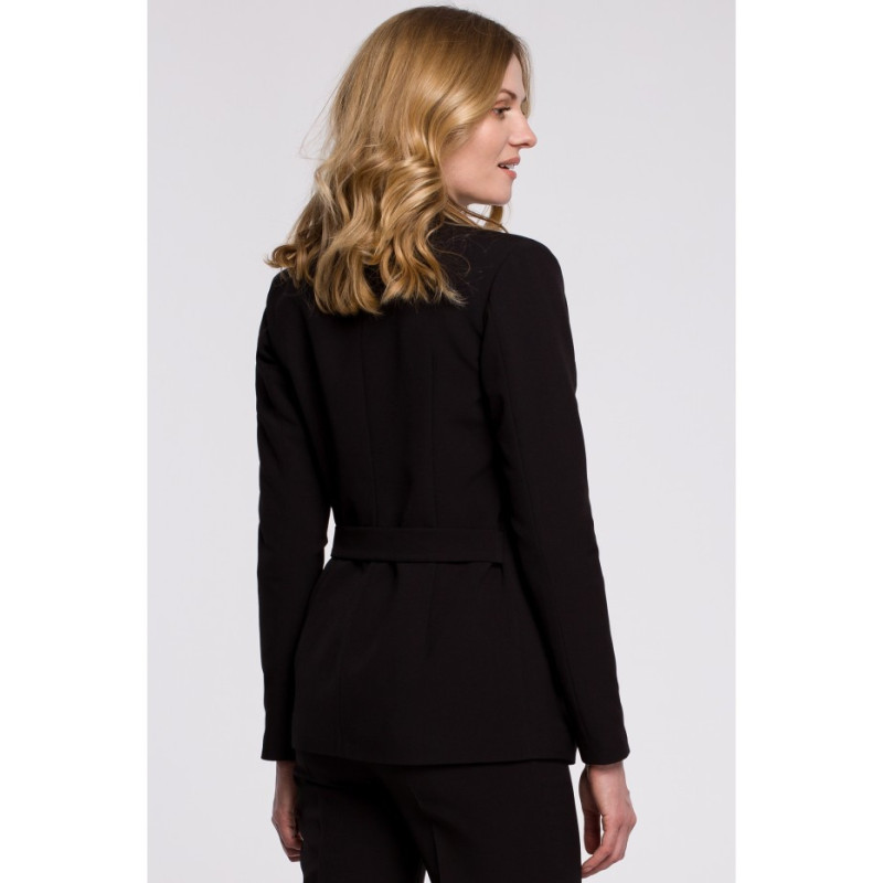 K056 Elegant jacket with side tie - black