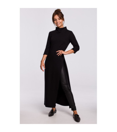 B163 Long tunic with slit - black