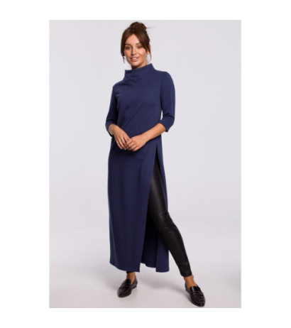 B163 Long tunic with slit - blue